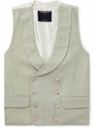 Favourbrook - Shawl-Collar Double-Breasted Herringbone Linen and Silk-Blend and Satin Waistcoat - Green