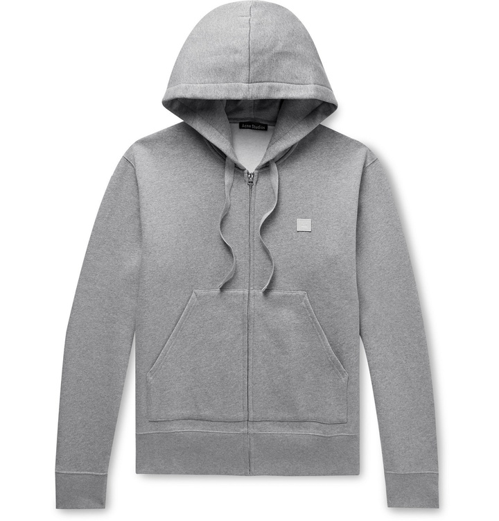 Photo: Acne Studios - Ferris Logo-Appliquéd Mélange Fleece-Back Cotton-Jersey Zip-Up Hoodie - Gray