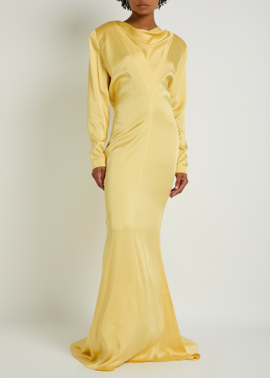 Stella Mccartney Draped Satin Gown Yellow