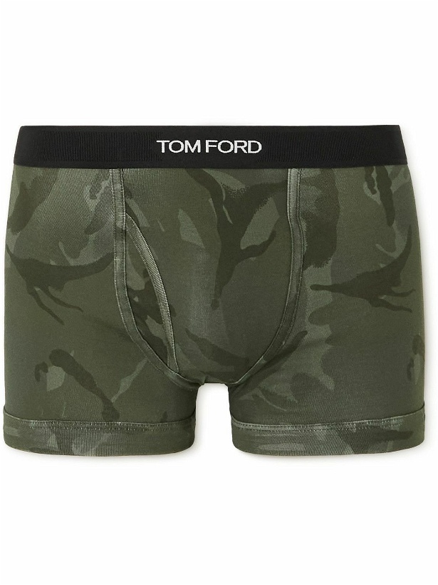 Photo: TOM FORD - Camouflage-Print Stretch-Cotton Boxer Briefs - Green