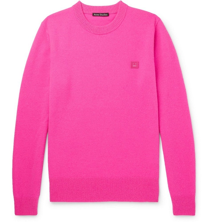 Photo: Acne Studios - Nalon Face Appliquéd Wool Sweater - Pink