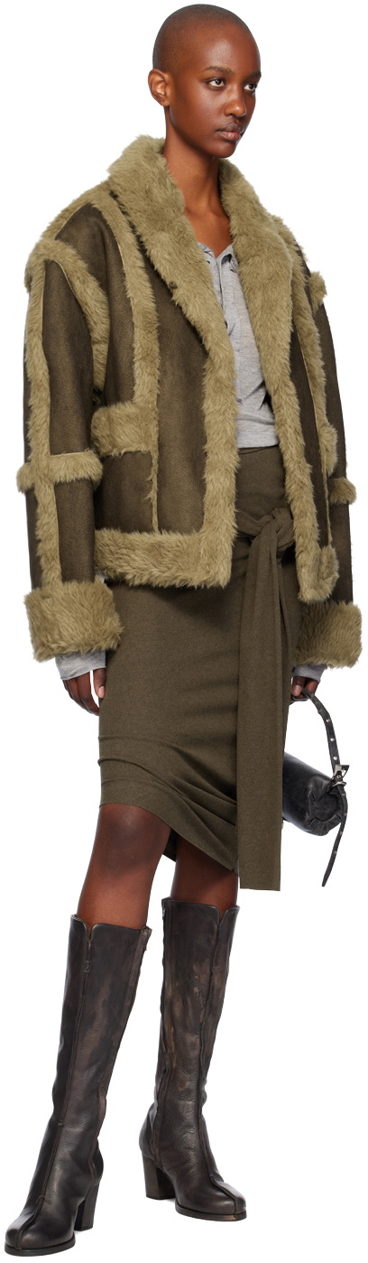 [OPEN YY] / ☆ 24FW PANELED FAUX-SHEARLING JACKET / BROWN OPEN YY Brown Paneled Faux-Shearling Jacket OPEN YY