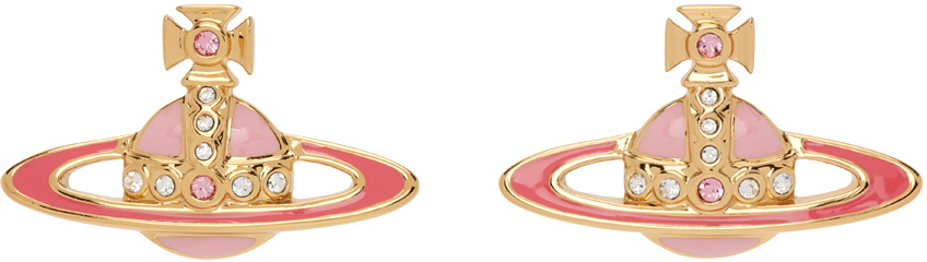 Vivienne Westwood Gold & Pink Small Neo Bas Relief Earrings