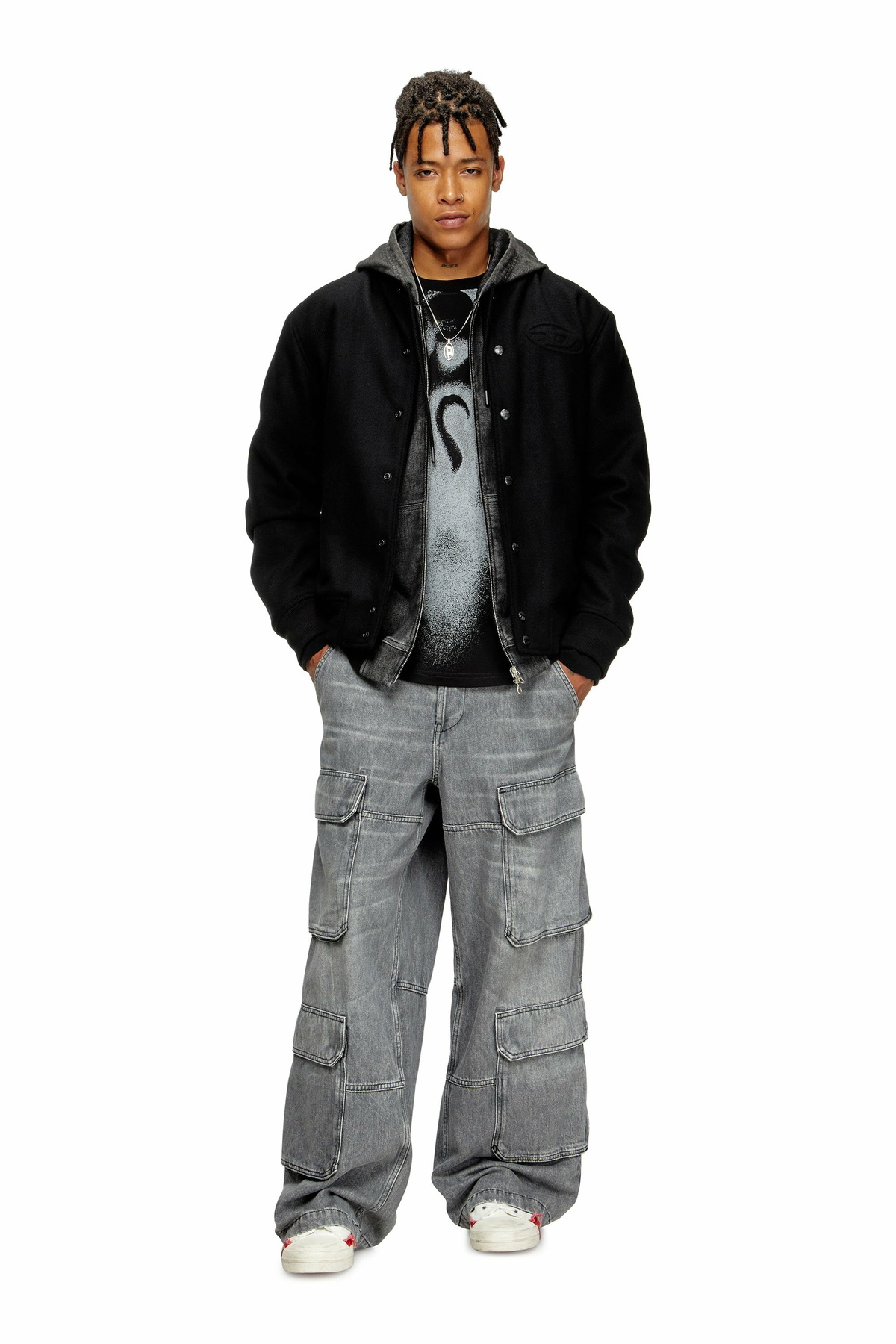 Diesel Padded bomber jacket in wool blend - Jackets Mens in Black