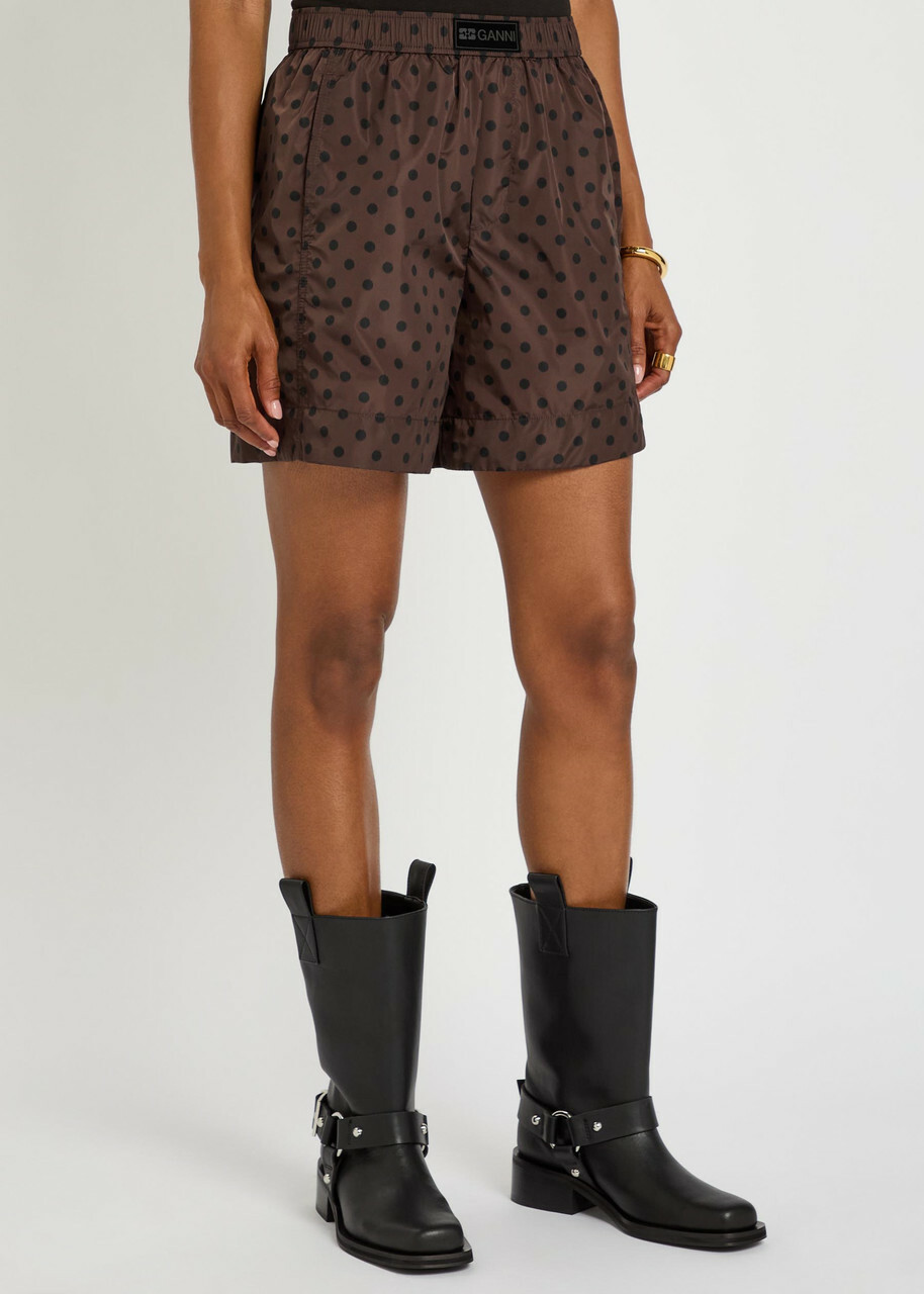Ganni Polka dot Shell Shorts Brown