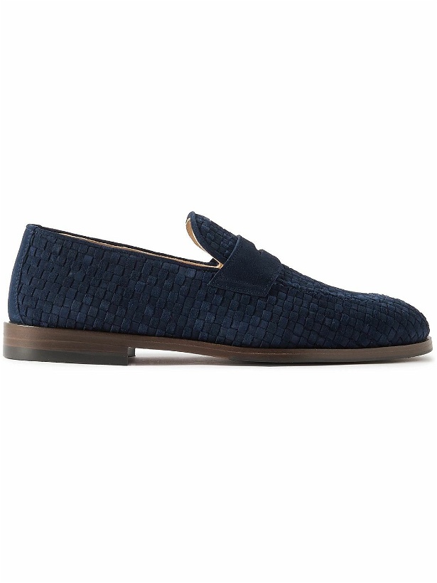 Photo: Brunello Cucinelli - Woven Suede Penny Loafers - Blue