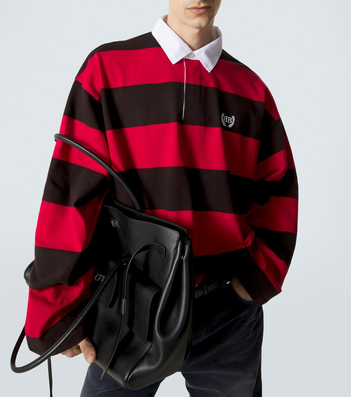 Balenciaga Oversized striped cotton jersey polo shirt