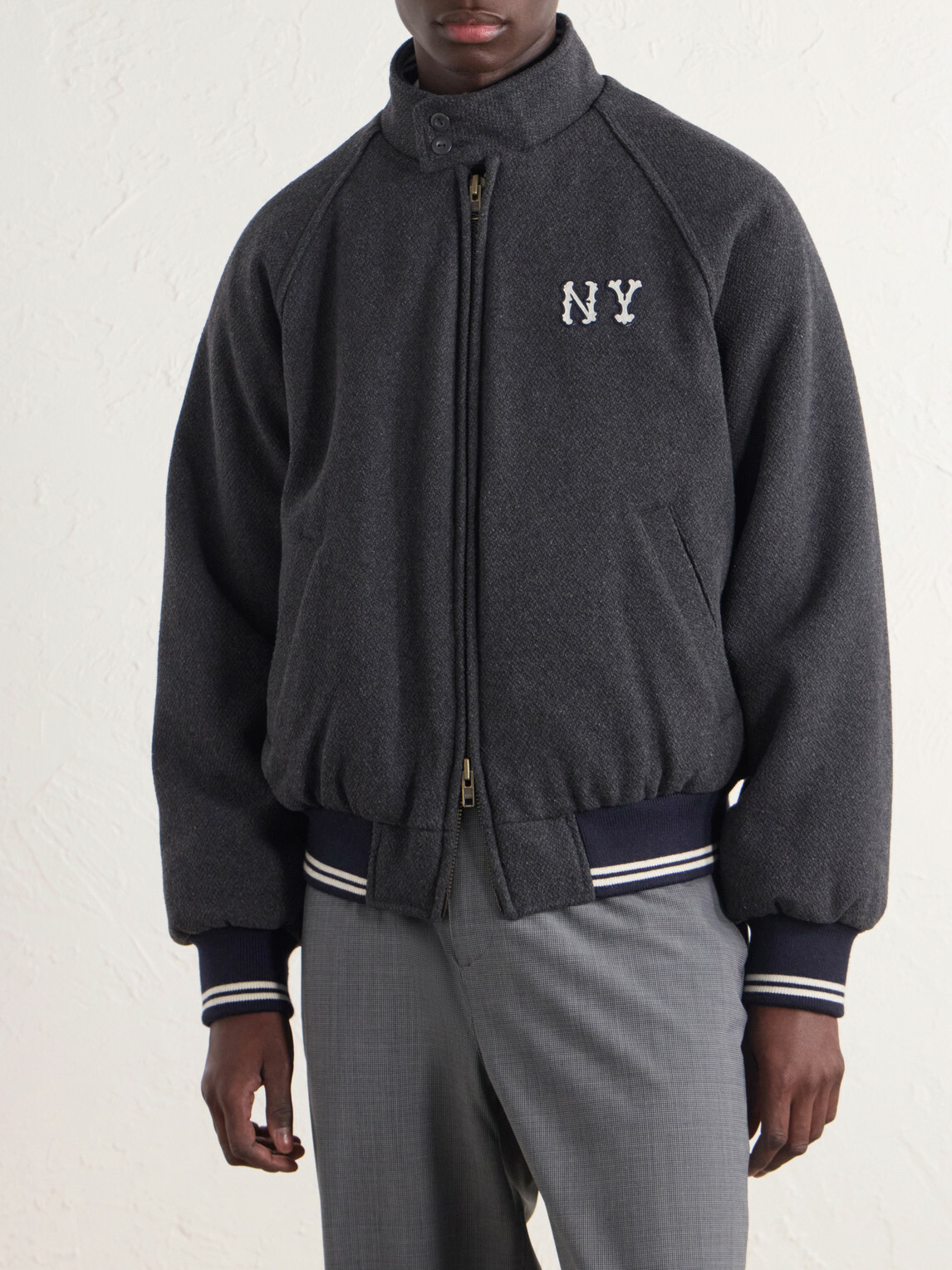 Aimé Leon Dore - Ny Highlanders Logo-Embroidered Wool-Blend Varsity Jacket - Gray