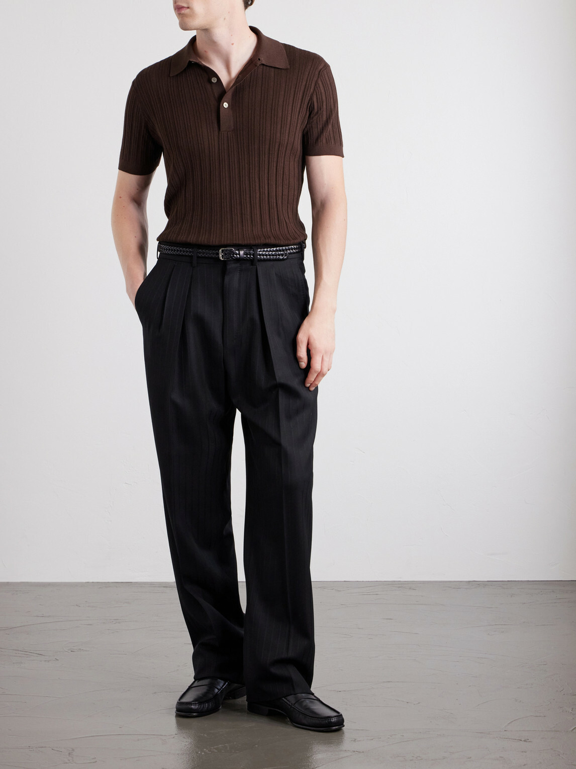 TOM FORD - Ribbed Cotton and Silk-Blend Polo Shirt - Brown