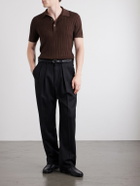 TOM FORD - Ribbed Cotton and Silk-Blend Polo Shirt - Brown