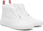 Thom Browne White Vitello Calf Leather High Top Heritage Sneakers