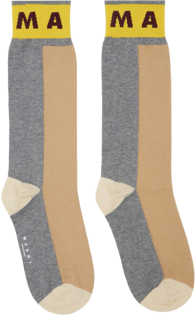 Marni Brown & Gray Colour-Block Cotton Socks