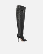 Pinko Knee High Nappa Leather Boots With Heel And Strap Limo Black