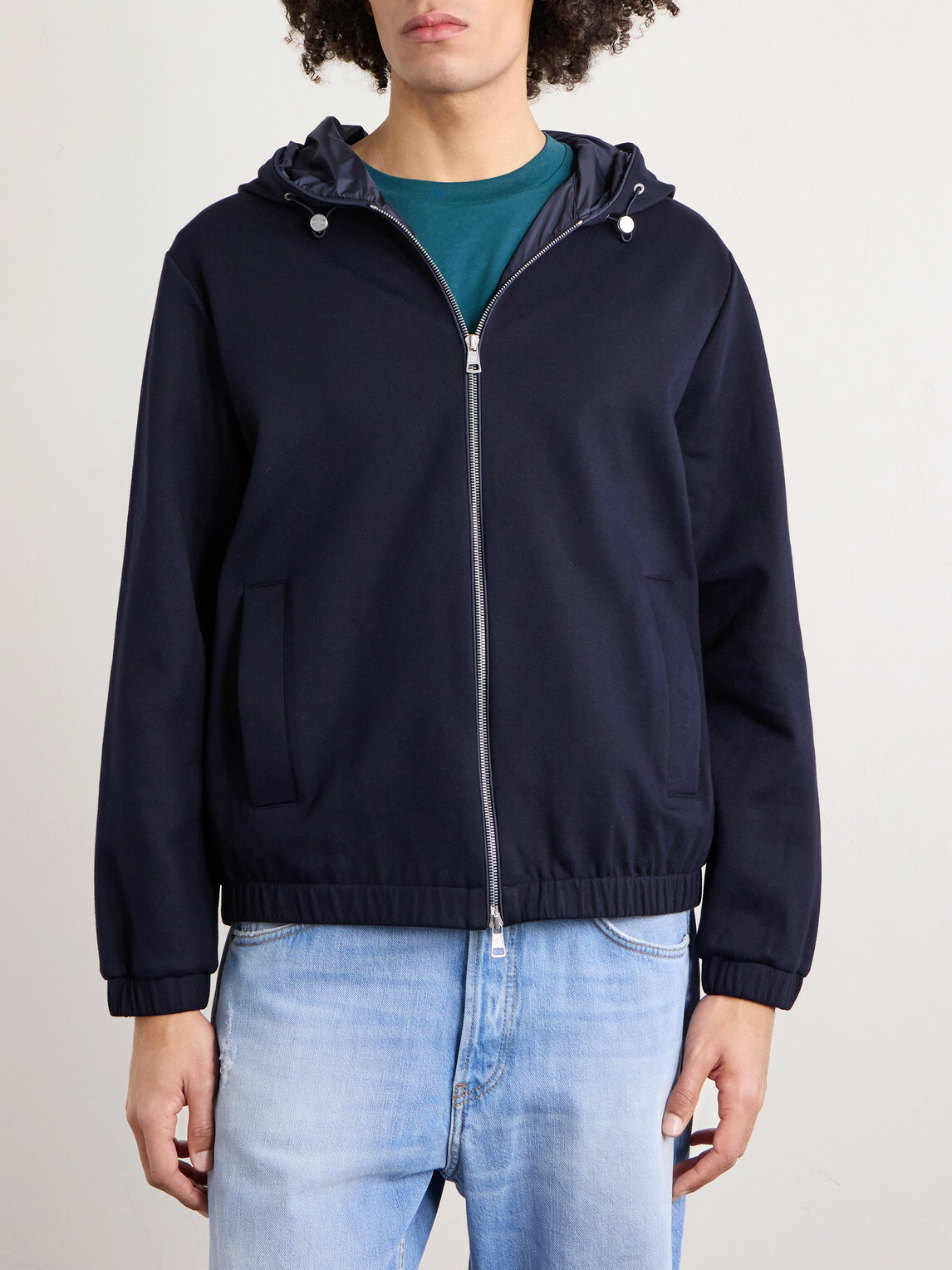 Moncler - Cotton-Blend Jersey Zip-Up Hoodie - Blue