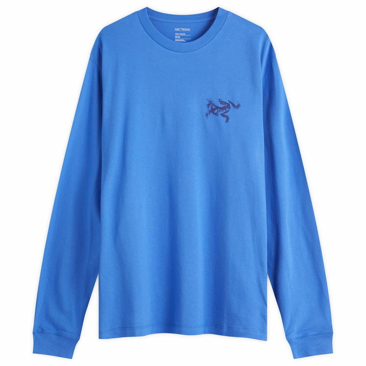 Photo: Arc'teryx Men's Kragg SL Cotton Bird Tile Long Sleeve T-Shirt in Electra/Soulsonic