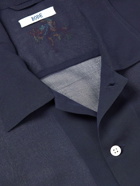 BODE - Embroidered Linen and Cotton-Blend Chiffon Shirt - Blue