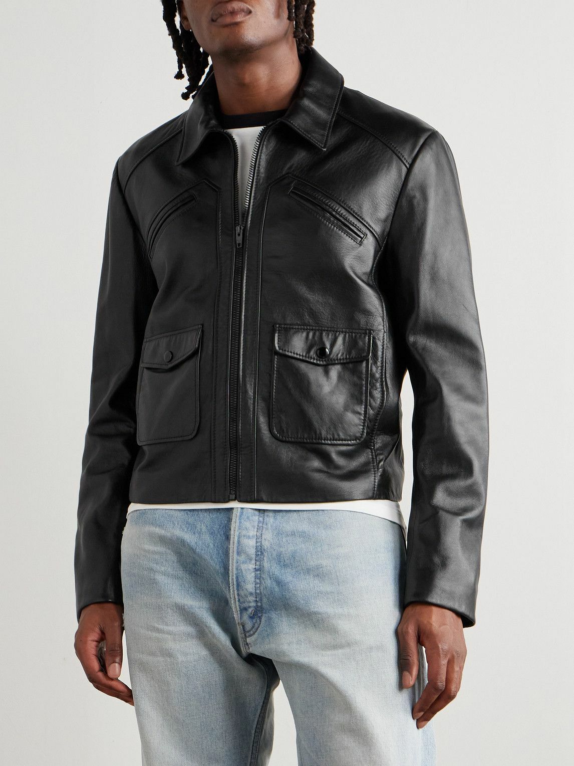 CELINE - Panelled Leather Jacket - Black