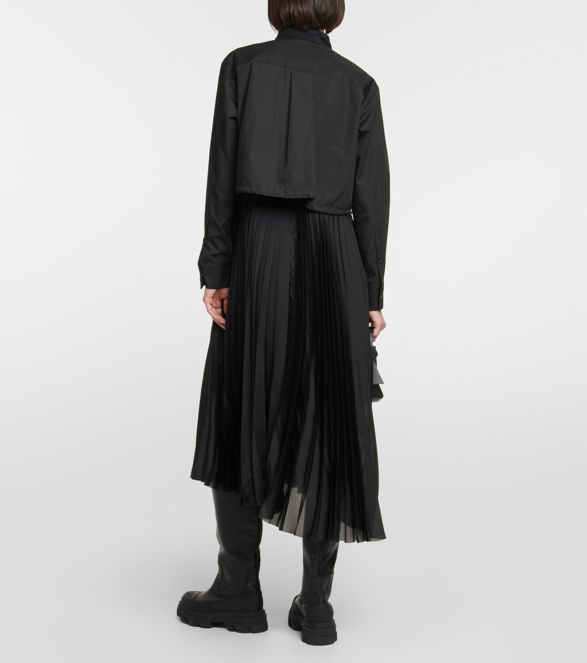 Sacai Pleated poplin and satin midi dress Sacai