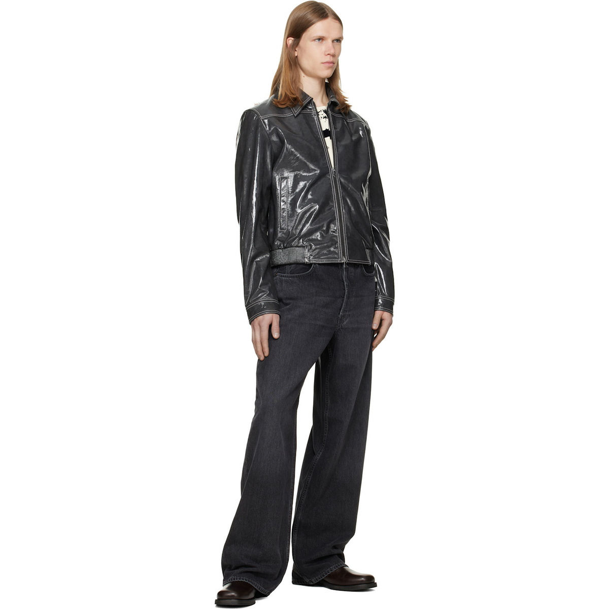 Diesel Gray Patent-Leather Jacket