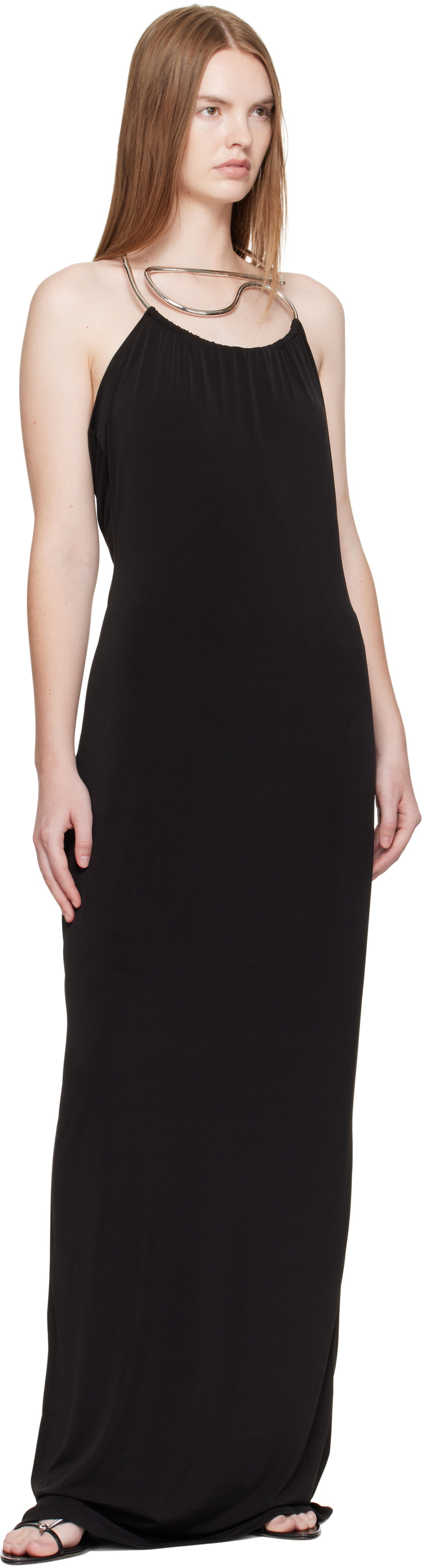 Coperni Black Logo Necklace Maxi Dress