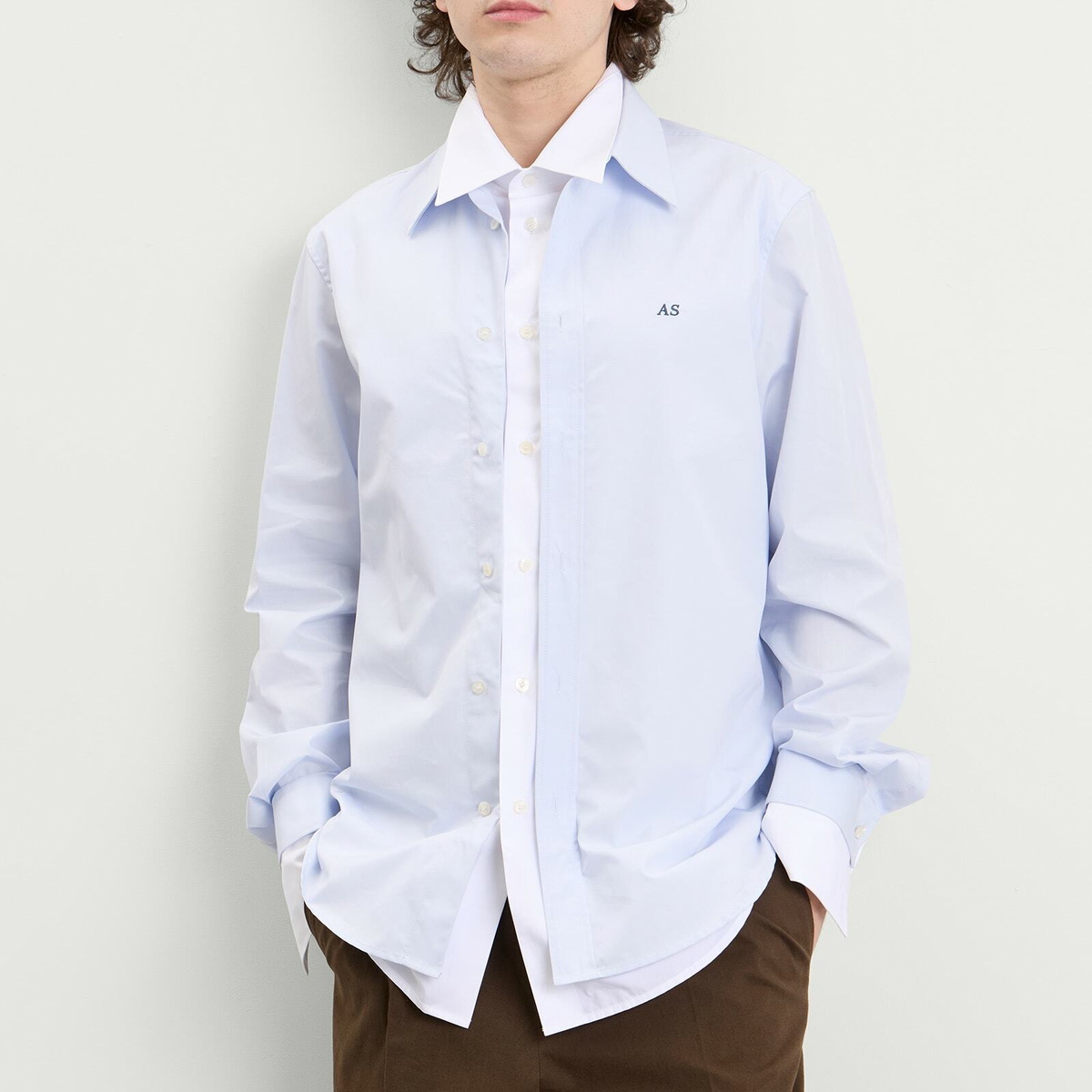 Acne Studios Men's Sont Poplin Long Sleeve Shirt in Blue/White