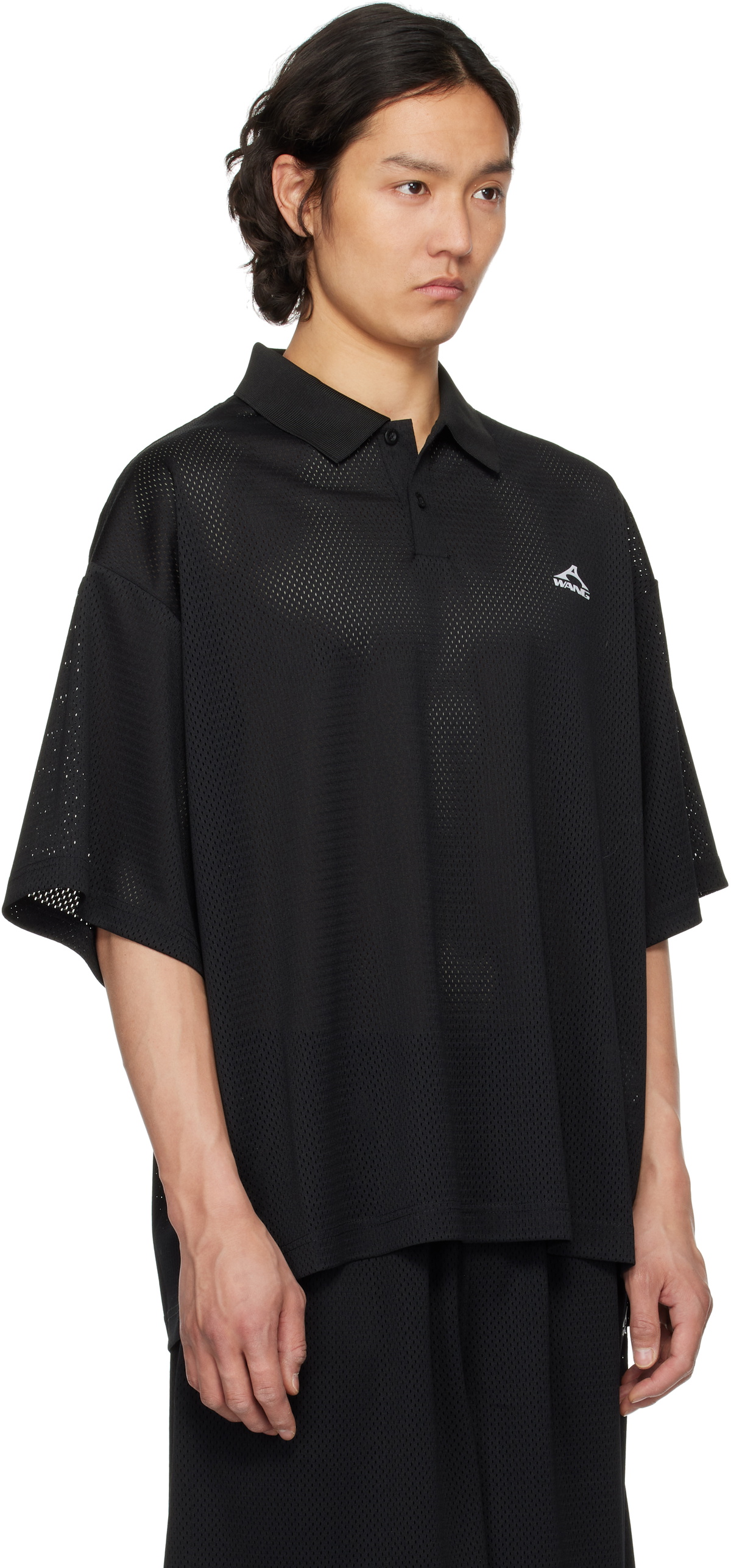 Alexander Wang Black Athletic Mesh Logo Polo Alexander Wang