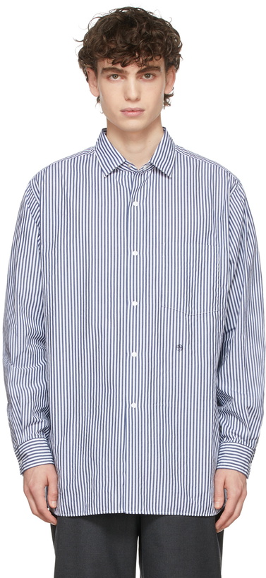 Photo: Nanamica Navy & White Regular Collar Stripe Wind Shirt