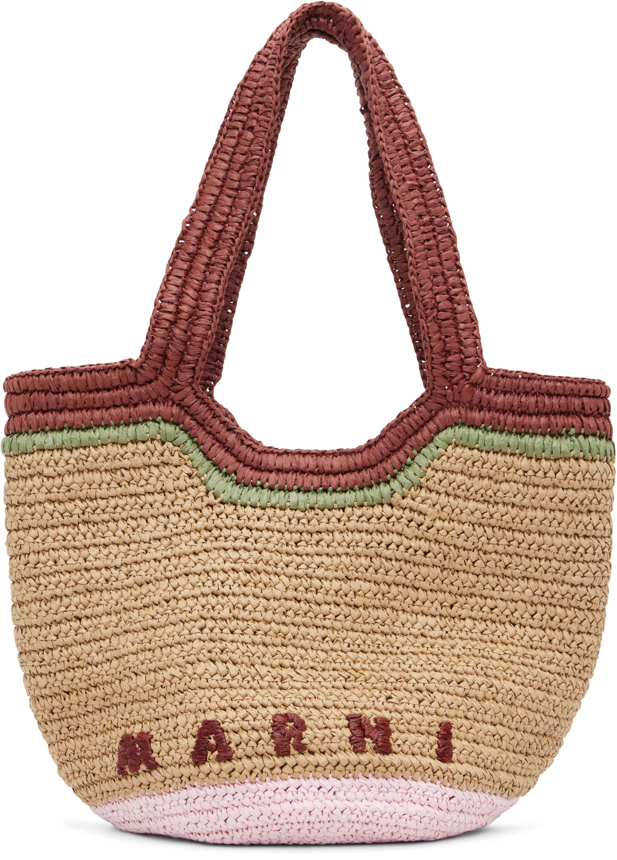 Marni Beige & Red Paper Raffia Seaside Tote