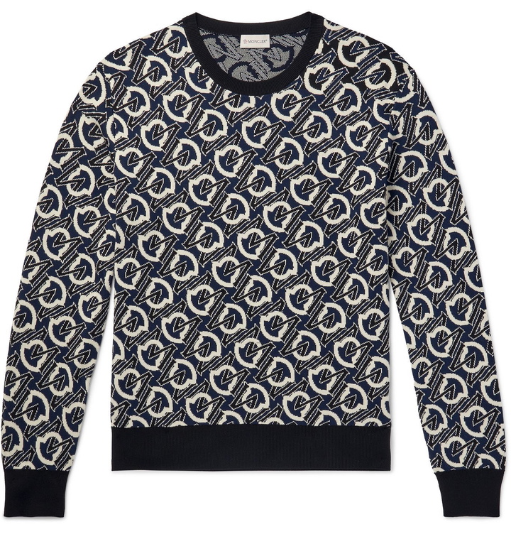 Photo: MONCLER - Logo-Jacquard Cotton Sweater - Blue