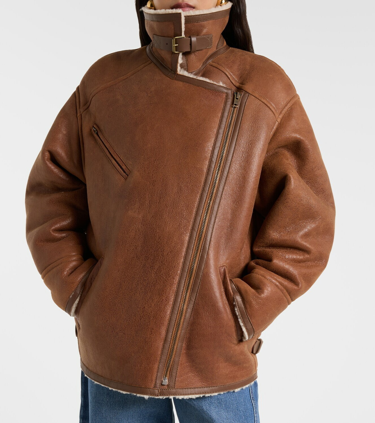 Isabel Marant Adelina shearling-trimmed leather jacket