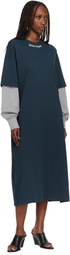 Palm Angels Navy Curved Logo Layered Maxi Dress