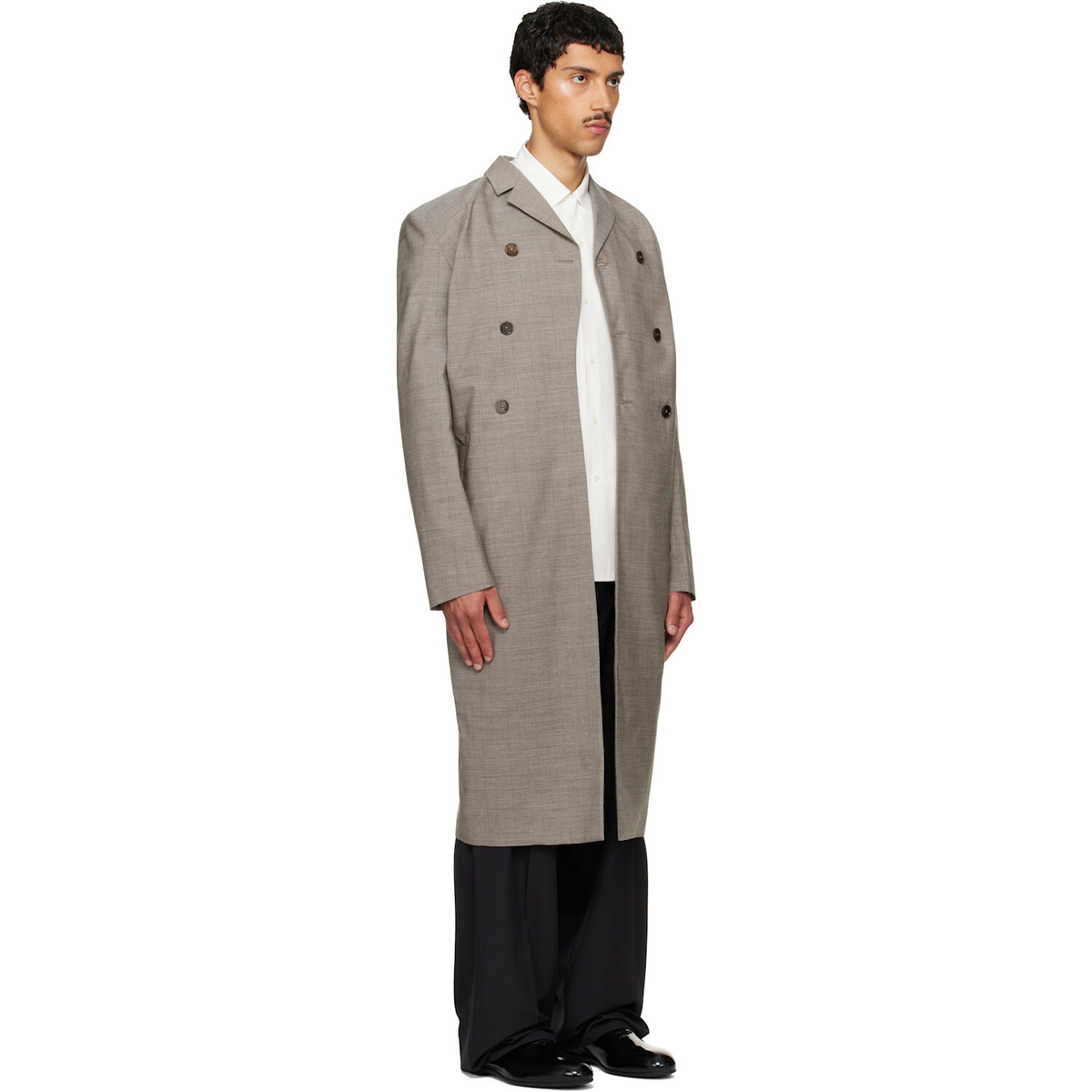 Jil Sander Gray Double-Breasted Coat