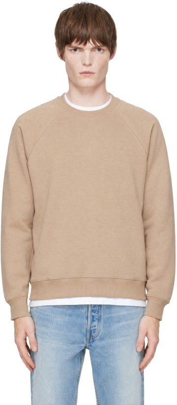 Photo: AMI Paris Beige Cotton Embossed Ami de Coeur Sweatshirt