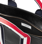 Thom Browne - Striped Grosgrain-Trimmed Pebble-Grain Leather-Trimmed Canvas Tote Bag - Black