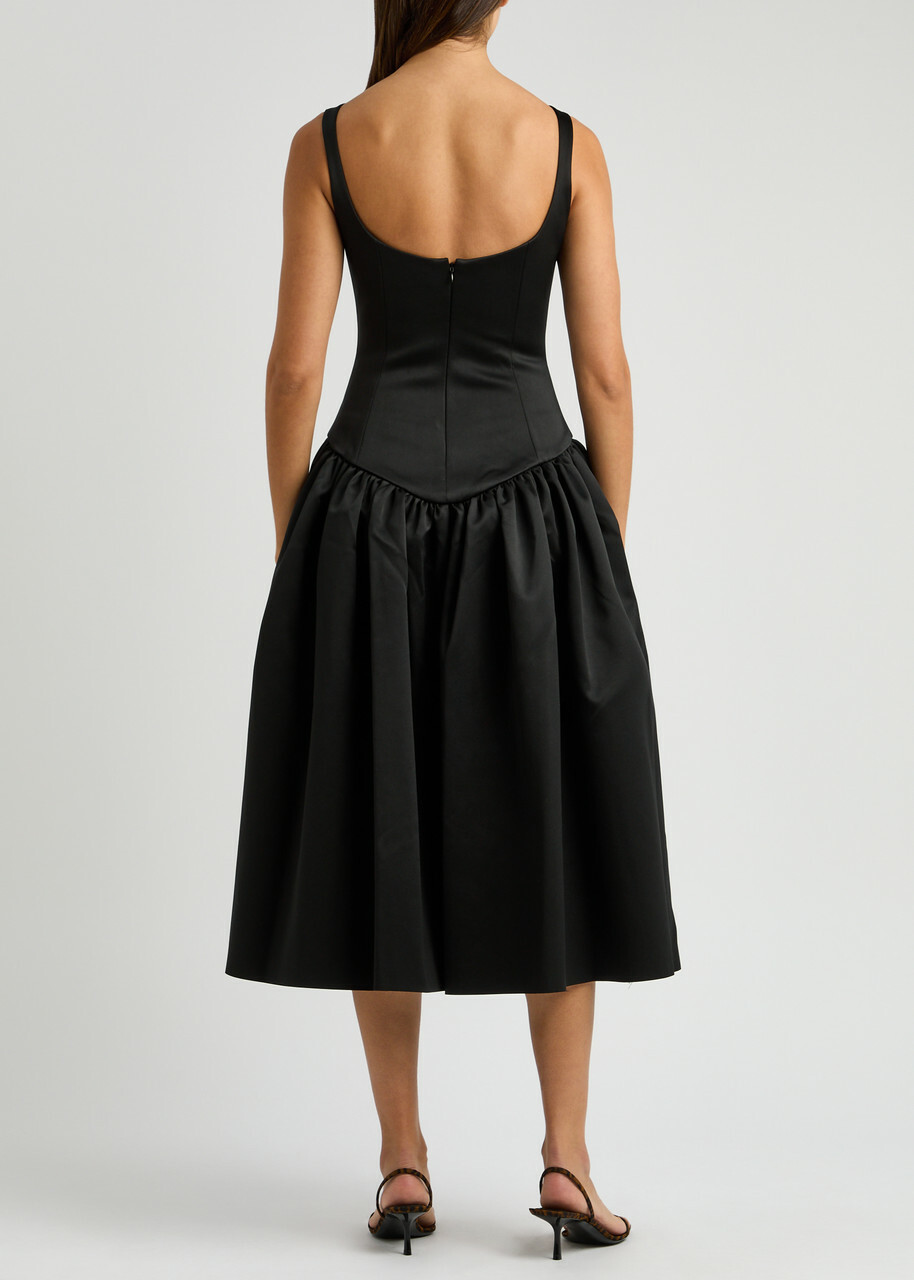 DE LA Vali Lola Satin Midi Dress Black