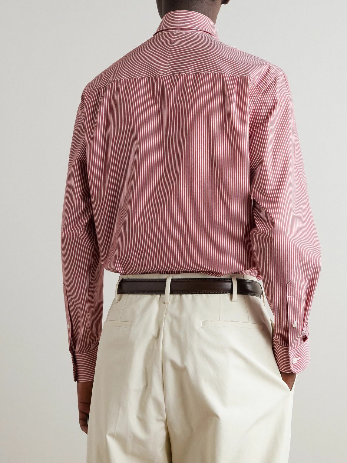 Dunhill - Cutaway-Collar Striped Cotton-Poplin Shirt - Red
