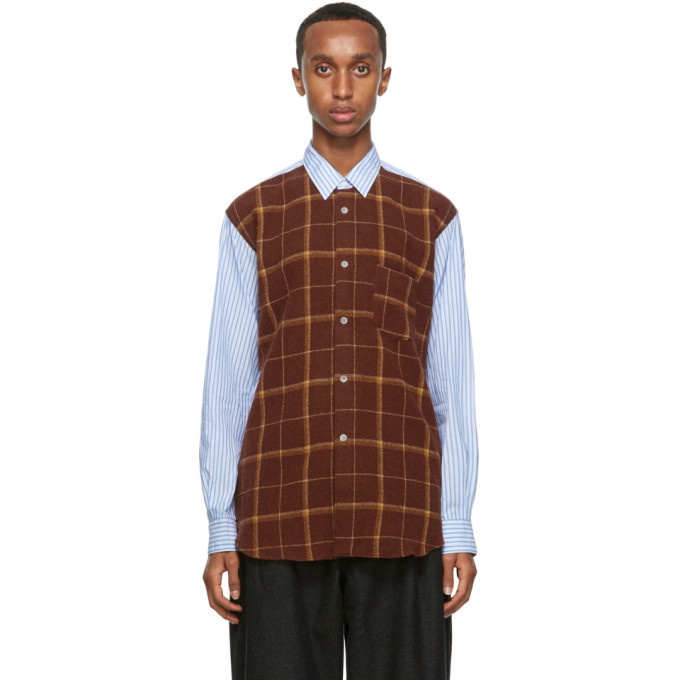 Photo: Comme des Garcons Shirt Blue and Brown Wool Front Panel Shirt
