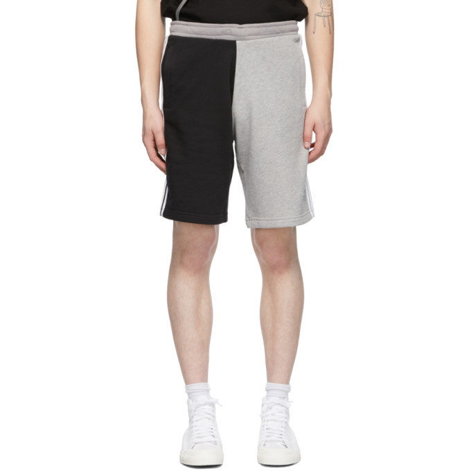 Photo: adidas Originals Black and Grey Blocked 3-Stripes Shorts