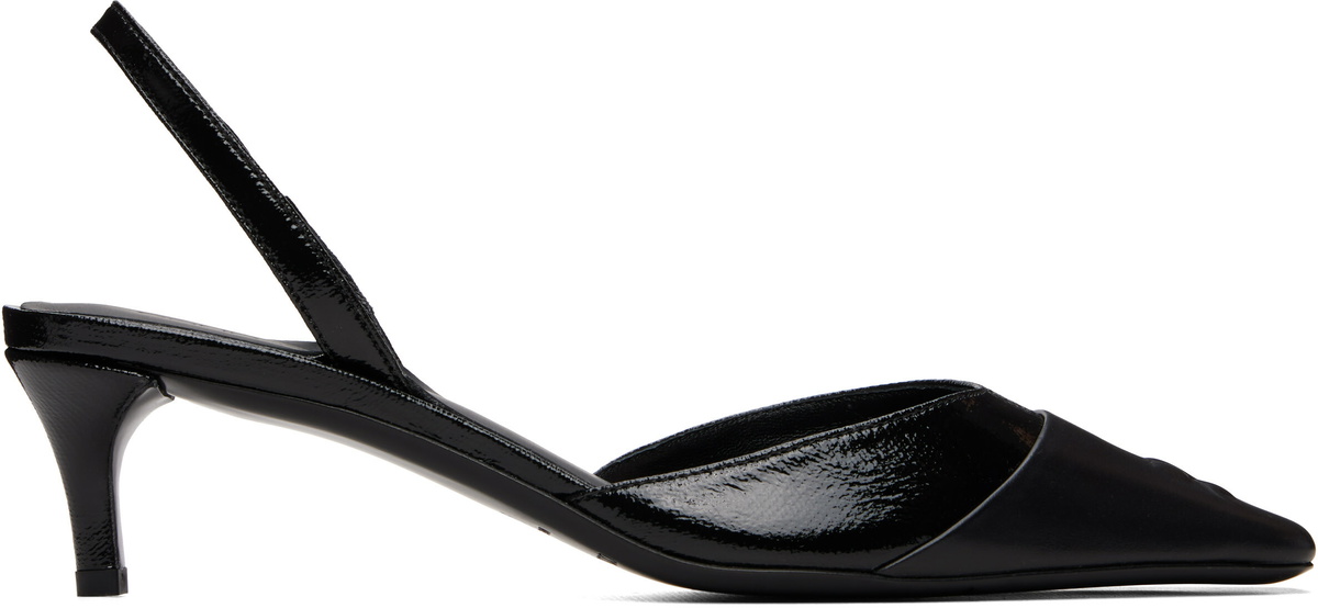 Courrèges Black Vinyl Toe Cap Slingback Heels