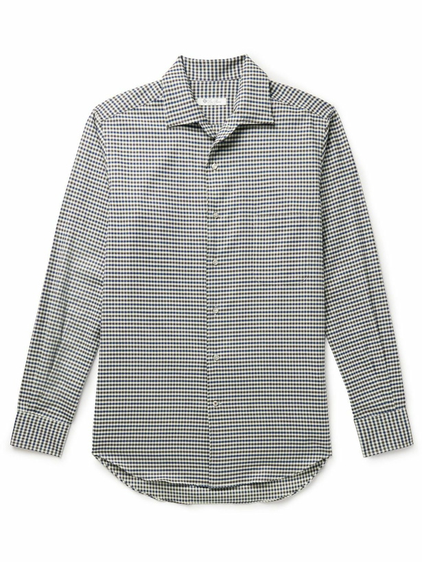 Photo: Loro Piana - Logo-Appliquéd Checked Cotton-Flannel Shirt - Blue