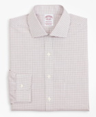 Brooks Brothers Men's Stretch Madison Relaxed-Fit Dress Shirt, Non-Iron Poplin English Collar Small Grid Check | Red