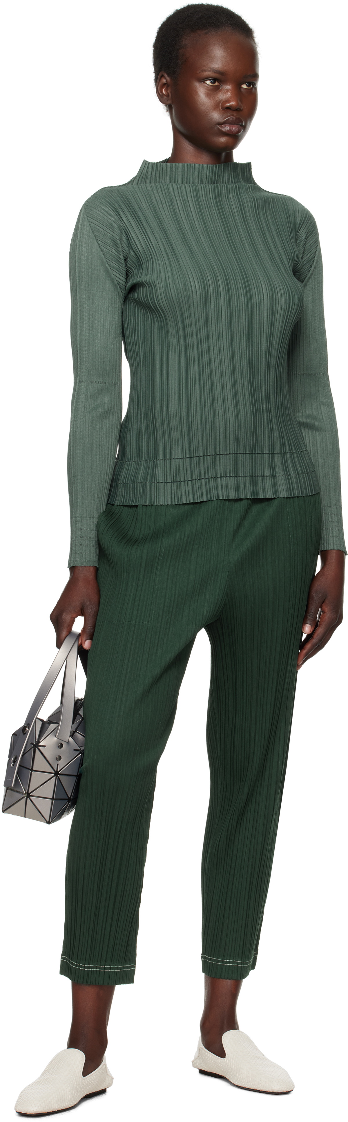 PLEATS PLEASE ISSEY MIYAKE Green Soft Pleats Top Pleats