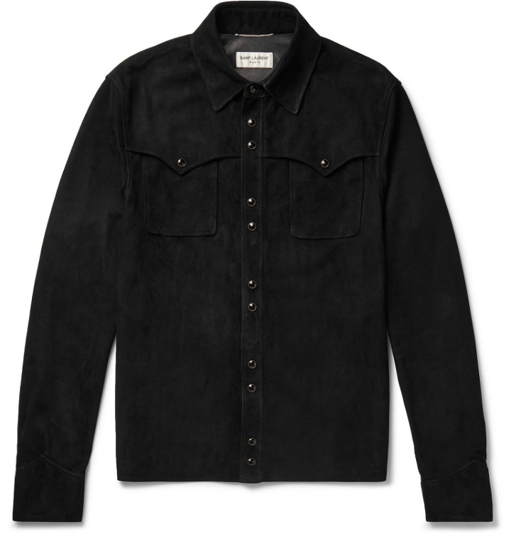Photo: SAINT LAURENT - Slim-Fit Western Suede Shirt - Black