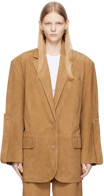 Photo: REMAIN Birger Christensen Tan Oversize Leather Blazer