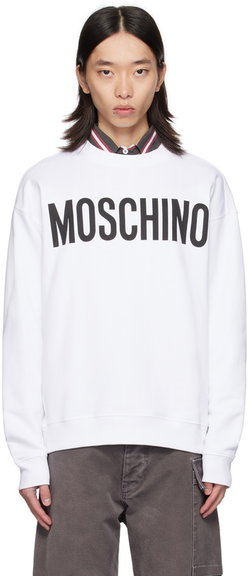 Photo: Moschino White Printed-Logo Sweatshirt