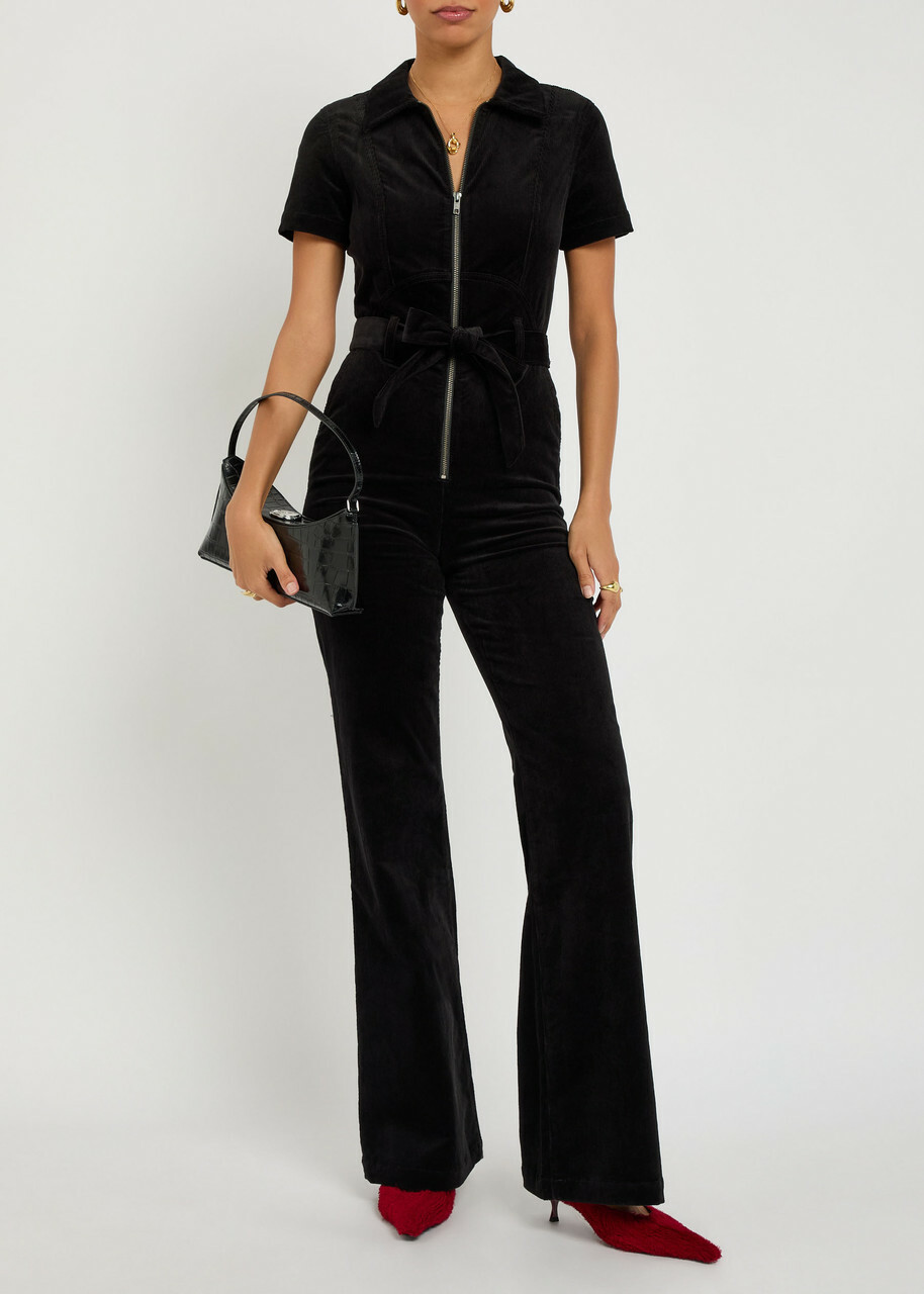Alice + Olivia Gorgeous Corduroy Wide-leg Jumpsuit Black