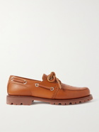 FENDI - Logo-Debossed Leather Boat Shoes - Brown - UK 7