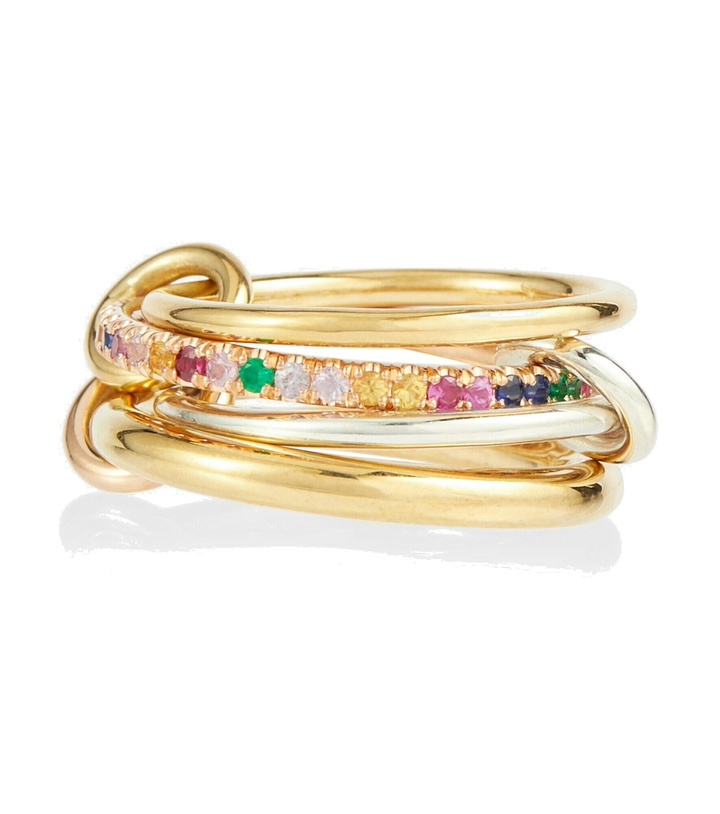 Photo: Spinelli Kilcollin - Nimbus 18kt gold linked rings with sapphires and emeralds