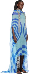 Dries Van Noten Blue Silk Cape Maxi Dress