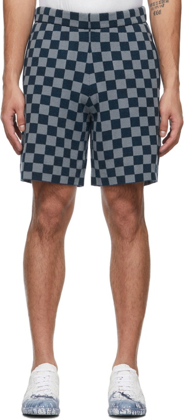 Photo: Bode Blue Duotone Checkerboard Shorts